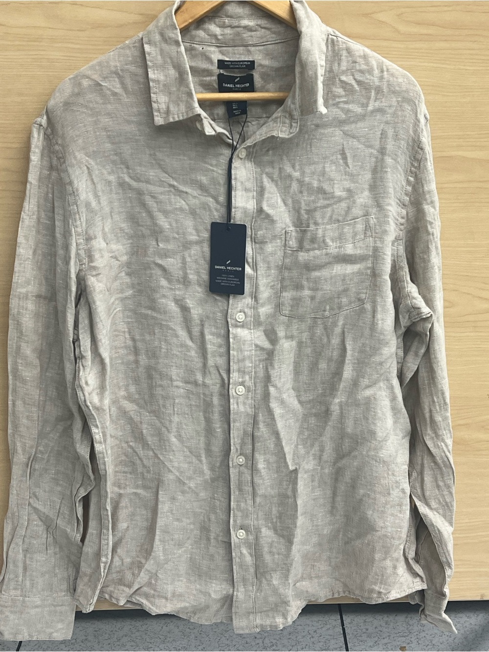 Daniel Hechter Men's Casual Button-Down Linen Shirt in Light Taupe